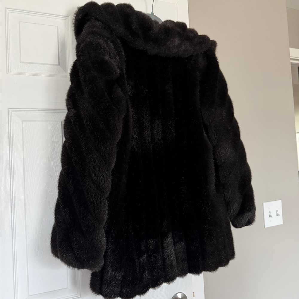 Monterey Fashion Faux Fur Black Coat Vintage Made in USA Size 14 - Picture 10 of 12